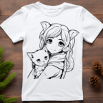 Anime Girl and Pet T-Shirt created based on Japanese Film and Television. Hand drawn created designs based on Anime Characters.