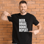 Beer Braai Bokke T-Shirt - We love our Braai's and theres nothing more exciting than buying your Favourite Person a Braai - Themed T-Shirt. Ideal for Men, Fathers and Friends.